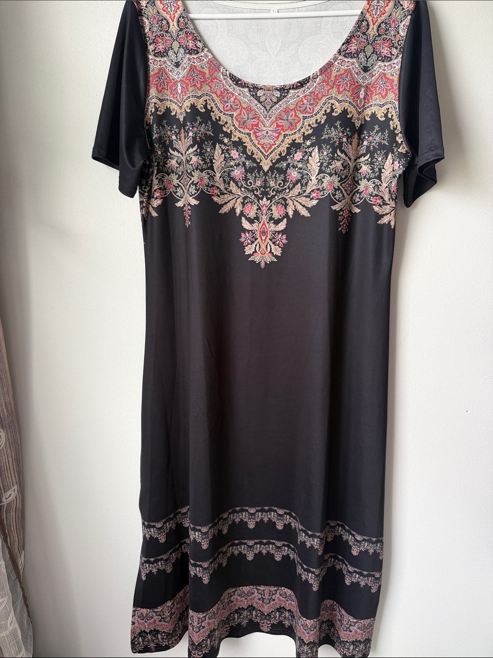Black Midi Dress with Pink & Cream Paisley Yoke SZ L